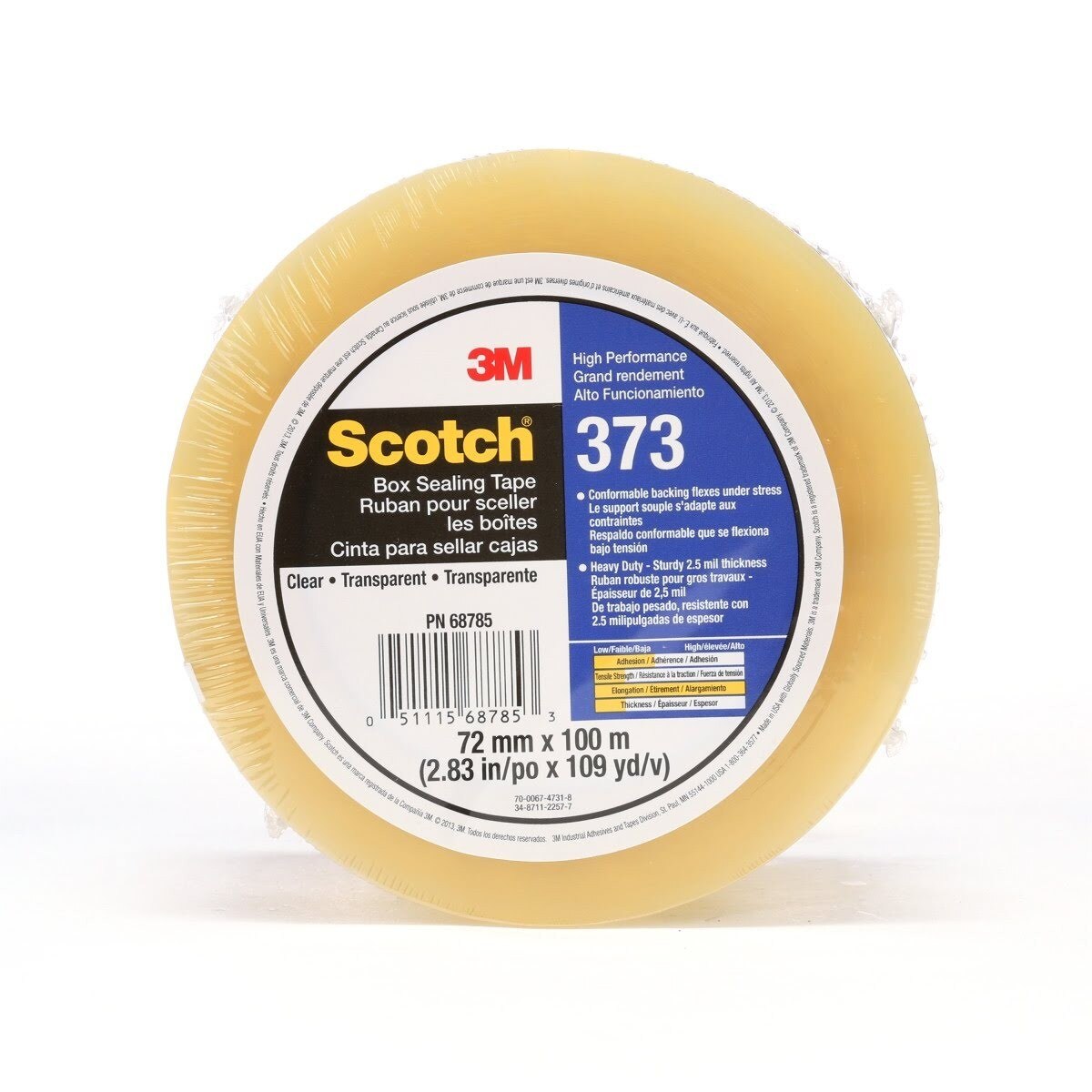 3M 373 Scotch Box Sealing Tape, Clear, 72 mm x 100 m, High Performance, Individually Wrapped (68785) (7010335125)  - (24Pack)
