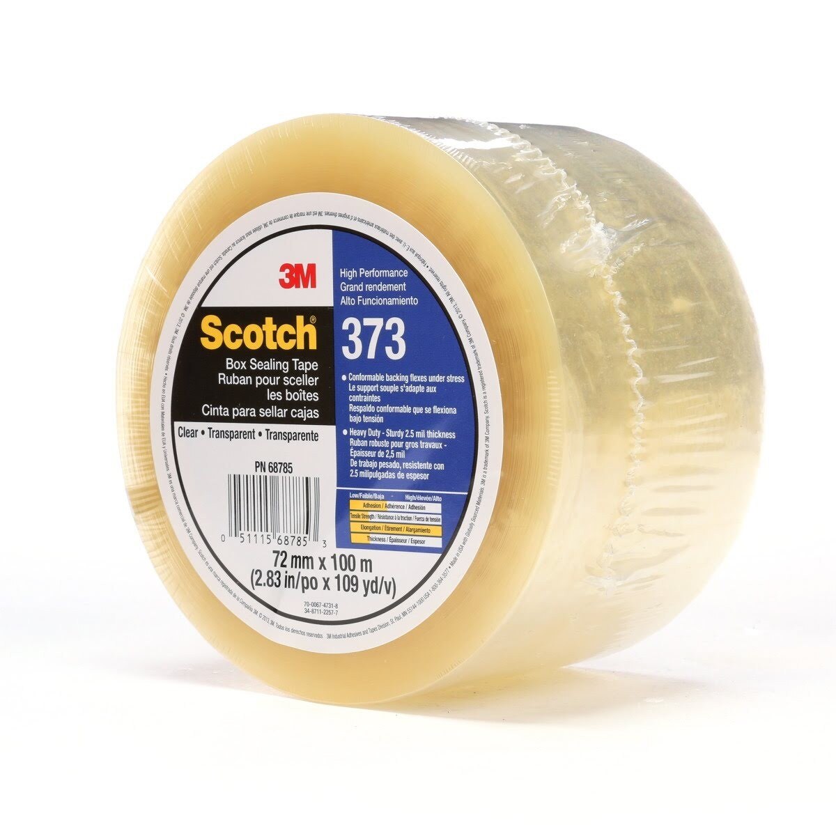 3M 373 Scotch Box Sealing Tape, Clear, 72 mm x 100 m, High Performance, Individually Wrapped (68785) (7010335125)  - (24Pack) - 3