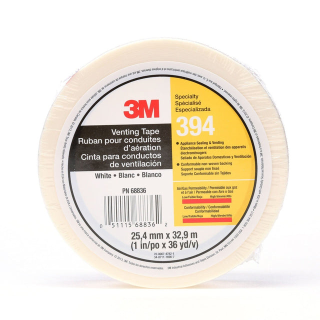 3M 394 Vent Tape, White, 1 in x 36 yd, 4 mil (394 IW) (7010335135)  - (36Pack)
