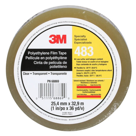 3M 483 Polyethylene Tape, Transparent, 1 in x 36 yd, 5.0 mil (483 IW) (7010335143)  - (36Pack) - 2