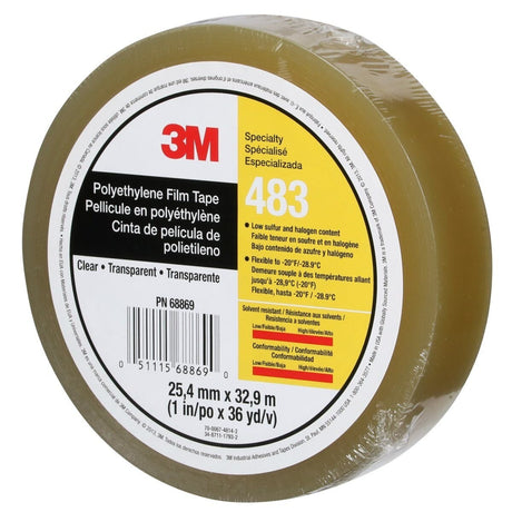 3M 483 Polyethylene Tape, Transparent, 1 in x 36 yd, 5.0 mil (483 IW) (7010335143)  - (36Pack) - 3