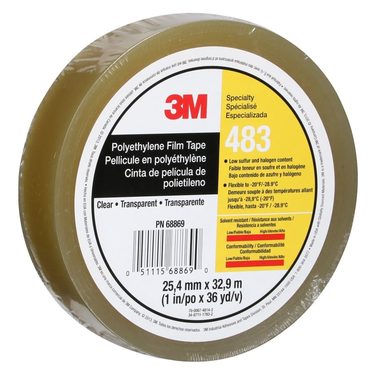 3M 483 Polyethylene Tape, Transparent, 1 in x 36 yd, 5.0 mil (483 IW) (7010335143)  - (36Pack) - 4