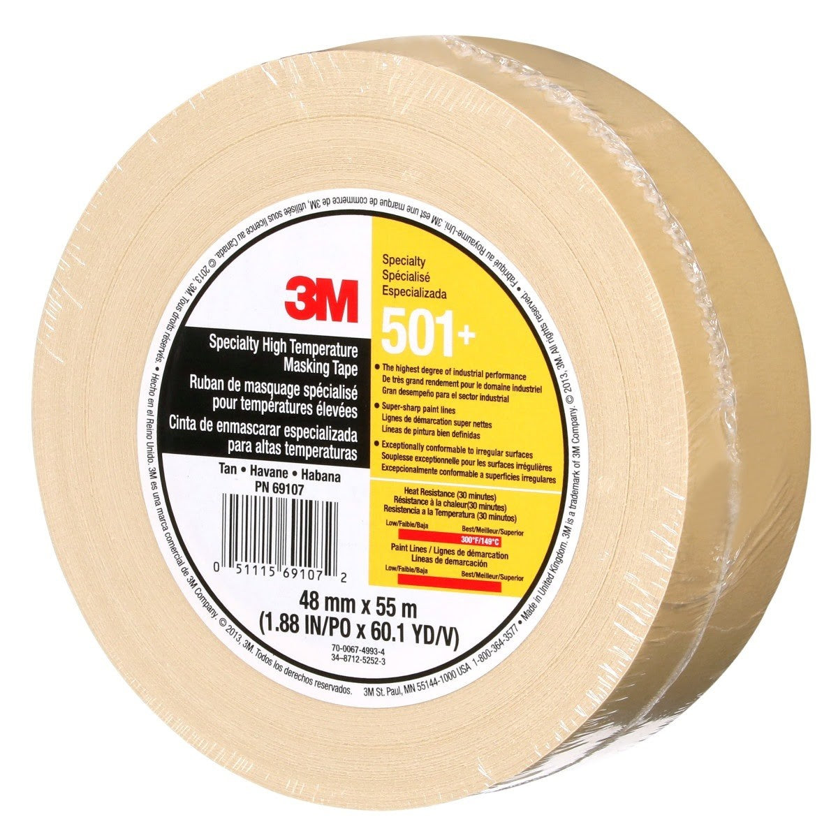 3M 501+ Specialty High Temperature Masking Tape, Tan, 48 mm x 55 m (7010335156)  - (24Pack) - 5