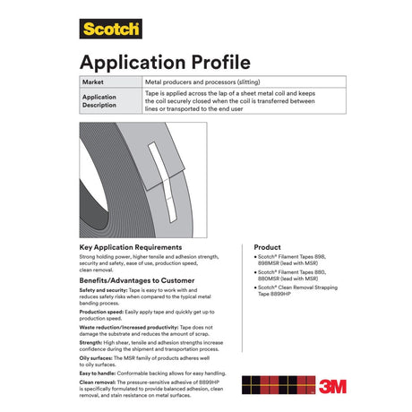 3M 898 Scotch Filament Tape, Fiberglass Reinforced Strapping Tape, Clear, 18 mm x 55 m, 6.6 mil (7010335427) (192 Pack) - 6