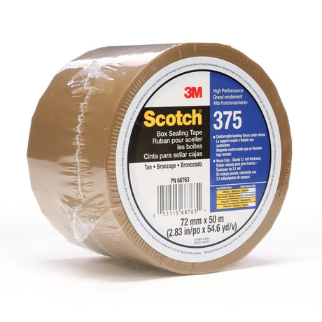 3M 375 Scotch Box Sealing Tape, Tan, 72 mm x 50 m, Individually Wrapped Conveniently Packaged (7010335881)  - (360Pack) - 2