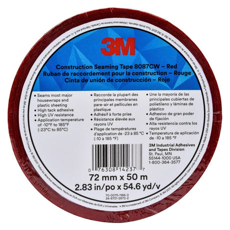 3M 8087CW Construction Seaming Tape, Red, 72 mm x 50 m (2-7/8 in x 54.6 yd), Cold Weather Sheathing, Acrylic Adhesive (7010337895)  - (16Pack)
