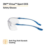 3M 11796-00000-20 Virtua Sport CCS Safety Glasses Clear Anti Fog Anti Scratch Clear Lens Blue Frame Cord Control System (7010340677)  - (20Pack) - 2