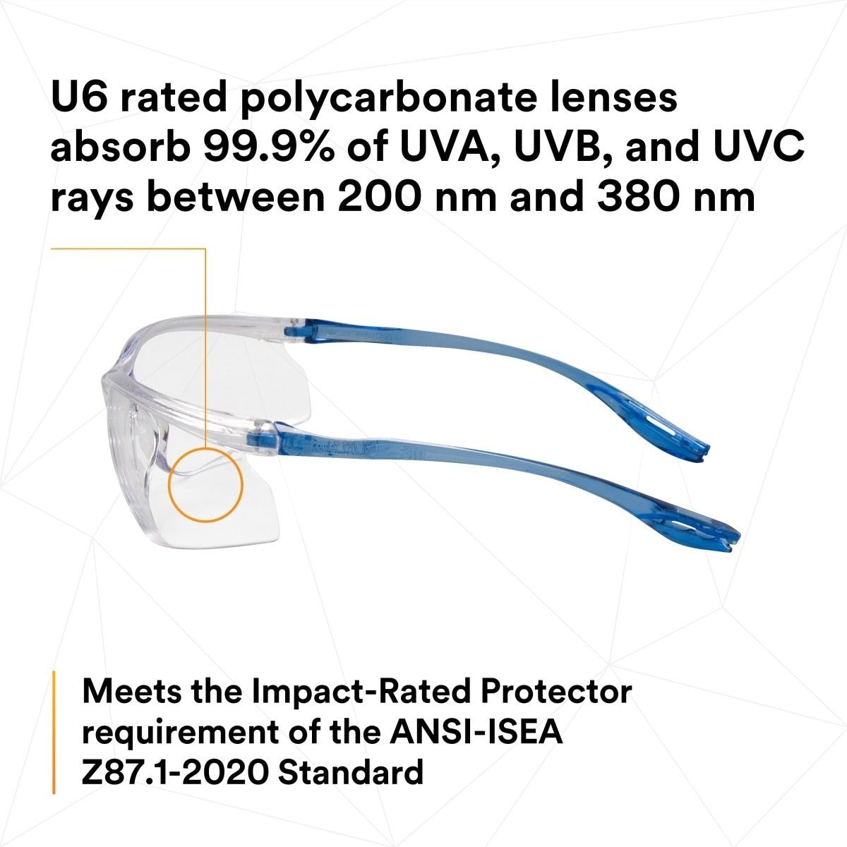 3M 11796-00000-20 Virtua Sport CCS Safety Glasses Clear Anti Fog Anti Scratch Clear Lens Blue Frame Cord Control System (7010340677)  - (20Pack) - 8