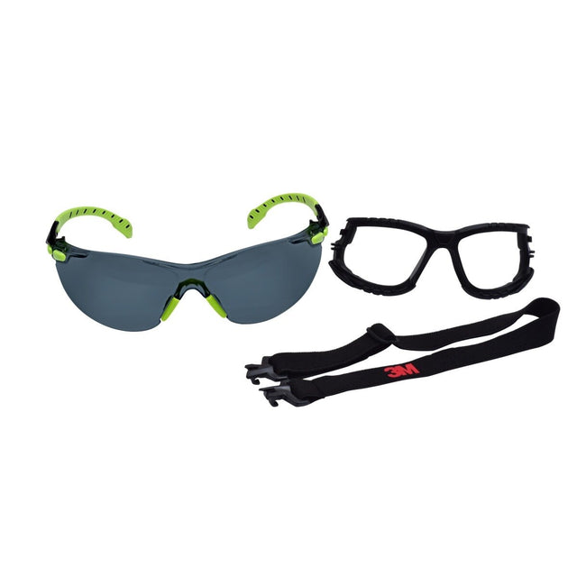 3M S1202SGAF-KT Solus 1000-Series Foam Strap, Green/Black, Grey Scotchgard Anti-fog Lens (7010341346)  - (20Pack)