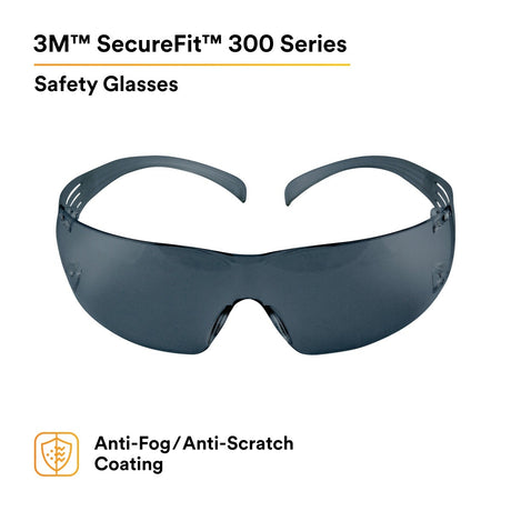 3M SF302AF SecureFit Safety Glasses, Gray Lens (7010342616)  - (20Pack) - 2