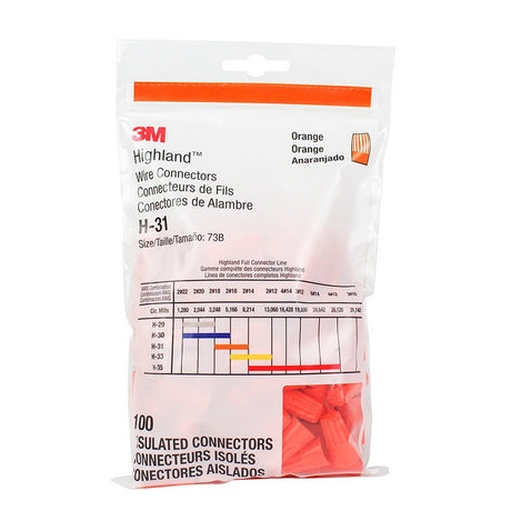 3M H-31-POUCH Highland Wire Connector, Twist-On, Orange, 18-14 AWG (7010348891) (1000 Pack) - 2