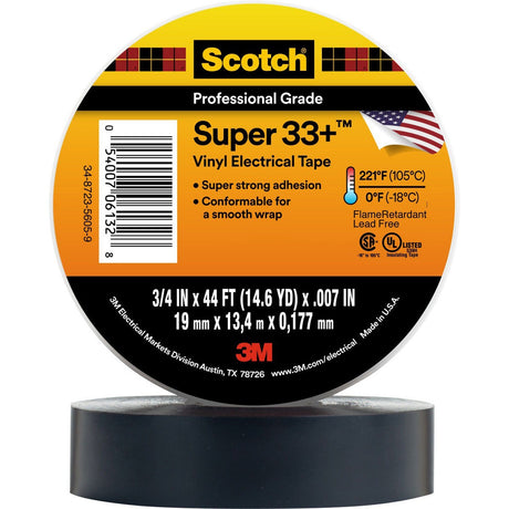 3M Scotch Super 33+ Vinyl Electrical Tape, Black, 3/4 in x 44 ft (33+-3/4X44FT-1) (7010350130)  - (100Pack)