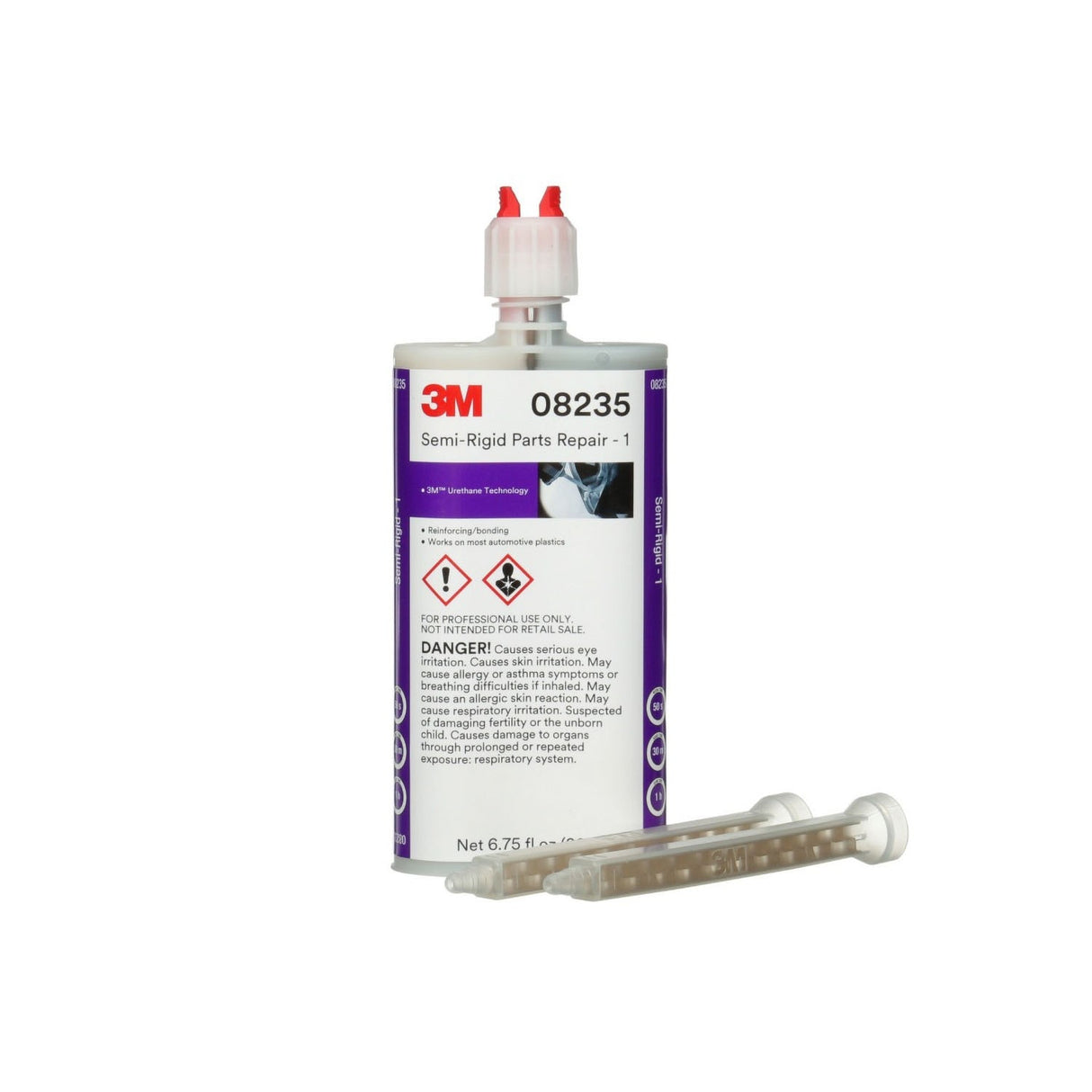 3M Semi-Rigid Parts Repair 1 Two-Part Urethane Plastic Repair Adhesive, Black, 200 mL Cartridge (08235) (7010364211)  - (6Pack)