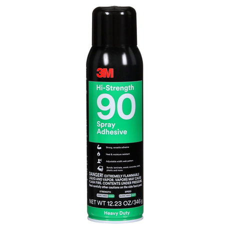 3M 90 Hi-Strength Spray Adhesive, Clear, 16 fl oz Can, Net Wt 12.23 oz, Permanent, Bonds Laminate, Wood, Concrete, Metal, Plastic (7010366483)  - (12Pack)