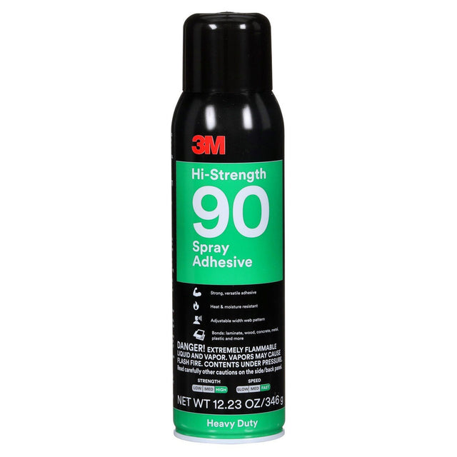 3M 90 Hi-Strength Spray Adhesive, Clear, 16 fl oz Can, Net Wt 12.23 oz, Permanent, Bonds Laminate, Wood, Concrete, Metal, Plastic (7010366483)  - (12Pack)