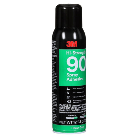 3M 90 Hi-Strength Spray Adhesive, Clear, 16 fl oz Can, Net Wt 12.23 oz, Permanent, Bonds Laminate, Wood, Concrete, Metal, Plastic (7010366483)  - (12Pack) - 2