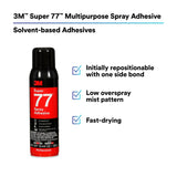 3M 77 Super 77 Multipurpose Spray Adhesive, Clear, 16 fl oz Can, Net Wt 13.44 oz, bonds Paper Cardboard Fabric Plastic Metal Wood (7010366503)  - (12Pack) - 6