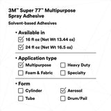 3M 77 Multipurpose Spray Adhesive, Clear, 16 fl oz Can, Net Wt 13.44 oz, bonds Paper Cardboard Fabric Plastic Metal Wood (7010366503) - 10