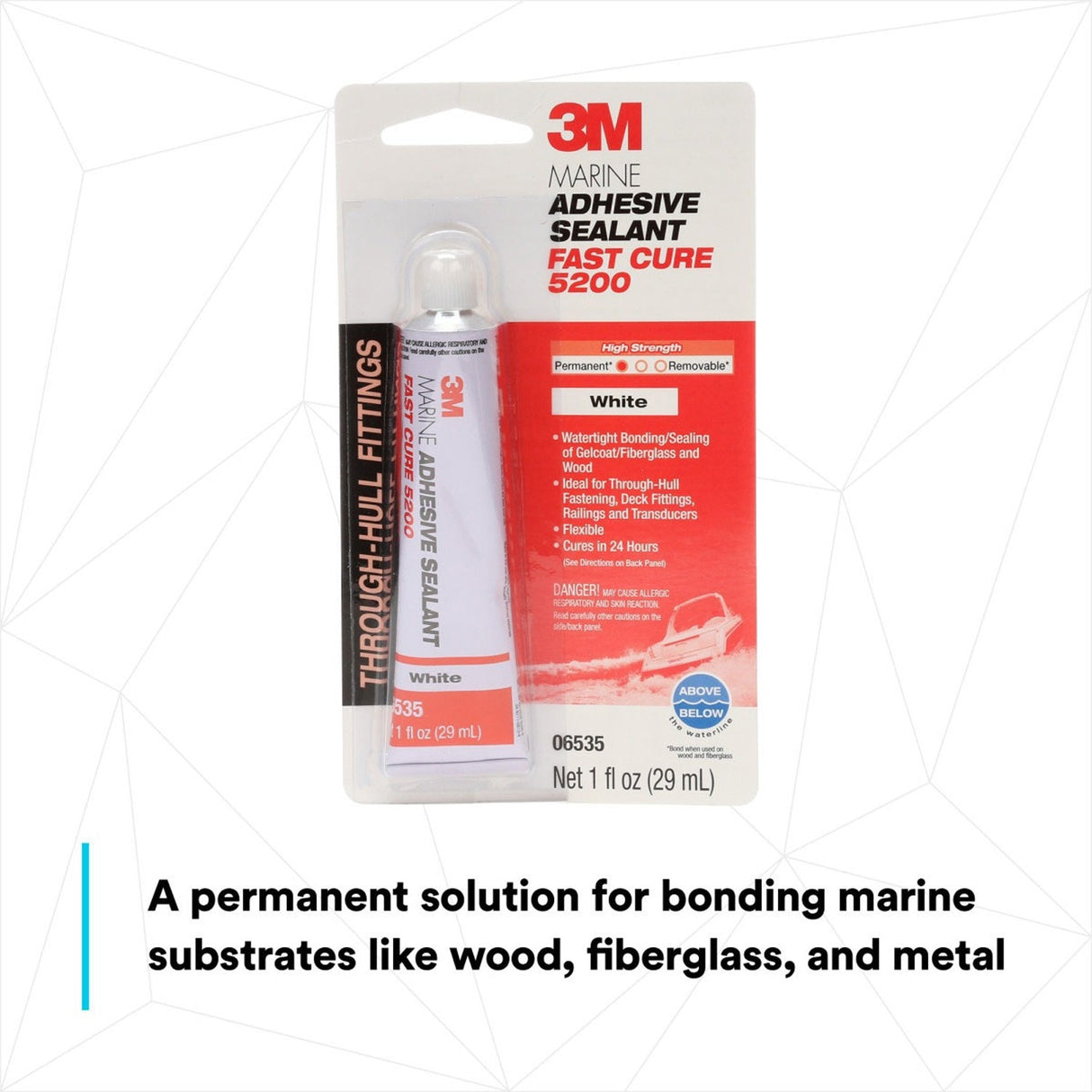 3M 5200FC 6535 Marine Adhesive Sealant Fast Cure, White, 1 fl oz Tube for Boats and RVs Above and Below Waterline (7010367674) (12 Pack) - 5