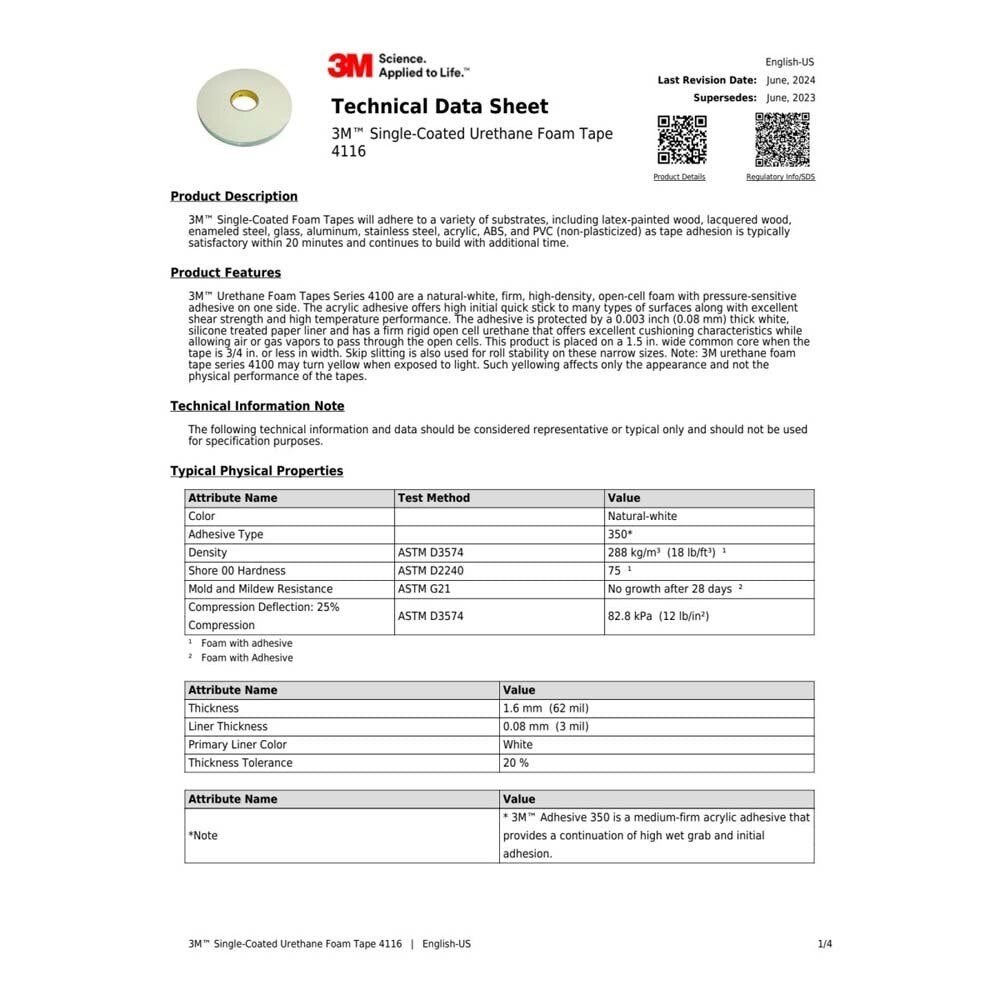 3M 4116 Tape, 3/4 in x 36 yd 62.0 mil, Natural (7010369076) (12 Pack) - 2