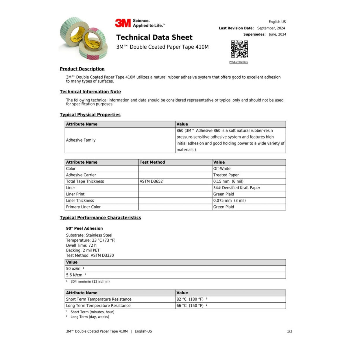 3M 410M Double Coated Paper Tape, Natural, 1 in x 10 yd, 5 mil (7010373939)  - (36Pack) - 8