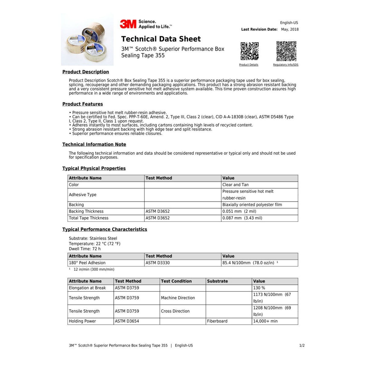 3M 355 Scotch Box Sealing Tape, Clear, 72 mm x 50 m, High Performance (51115687518) (7010374956)  - (24Pack) - 7