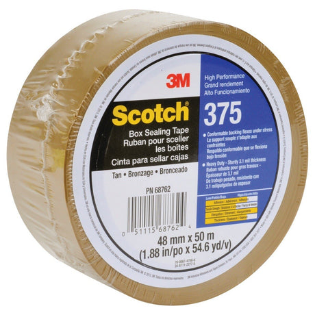 3M 375 Scotch Box Sealing Tape, High Performance, Tan, 48 mm x 50 m (7010374960)  - (36Pack) - 2