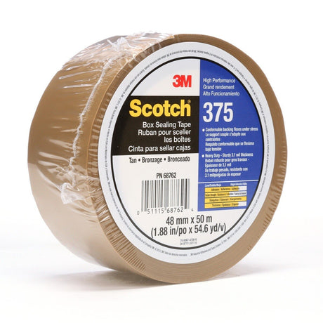 3M 375 Scotch Box Sealing Tape, High Performance, Tan, 48 mm x 50 m (7010374960)  - (36Pack) - 4