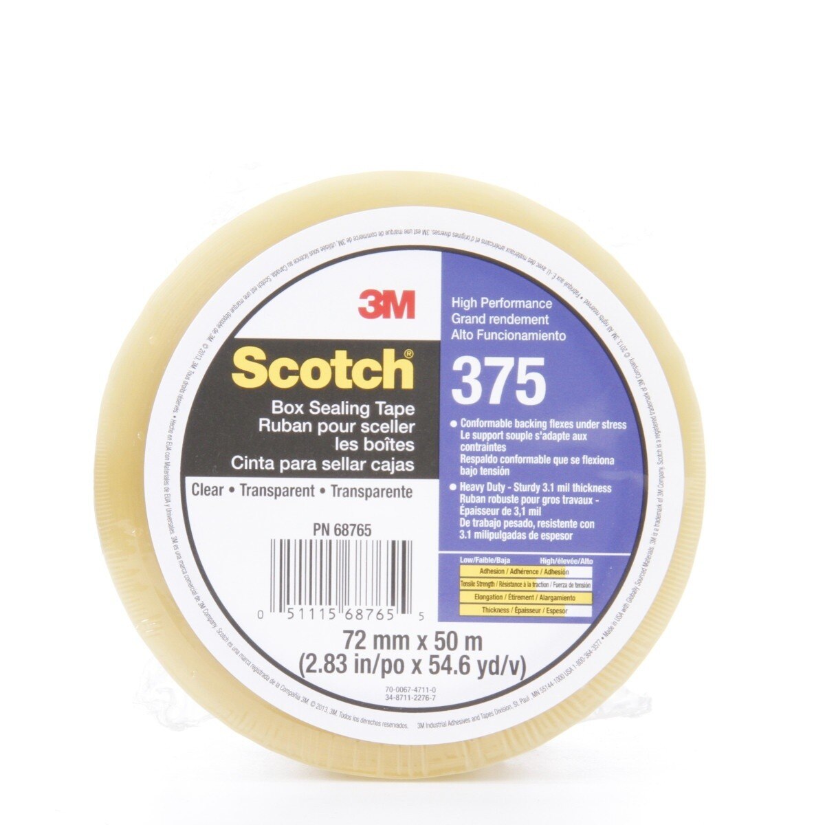 3M 375 Scotch Box Sealing Tape, Clear, 72 mm x 50 m (7010374961)  - (24Pack)