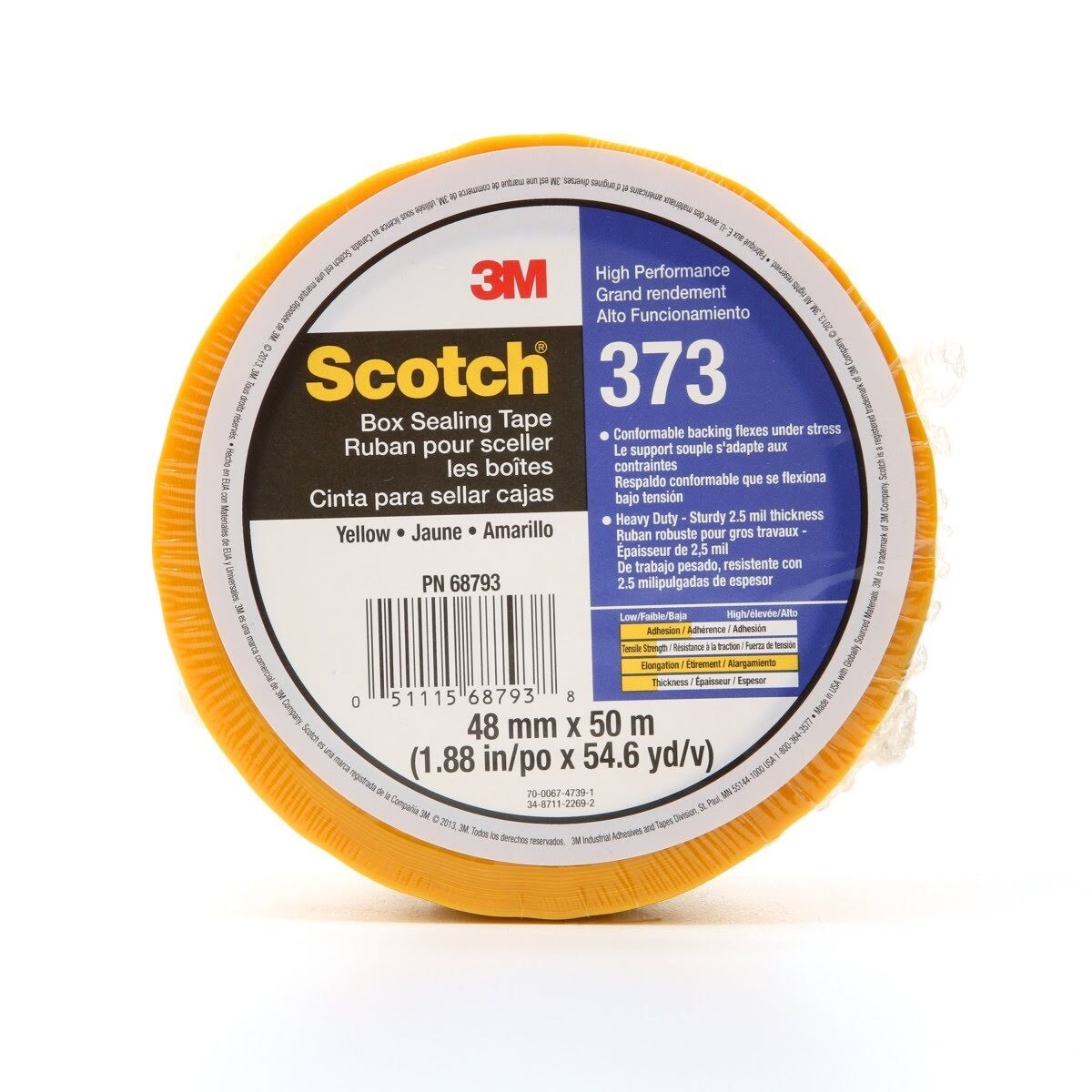 3M 373 Scotch Box Sealing Tape, Yellow, 48 mm x 50 m, Individually Wrapped (7010374969)  - (36Pack)