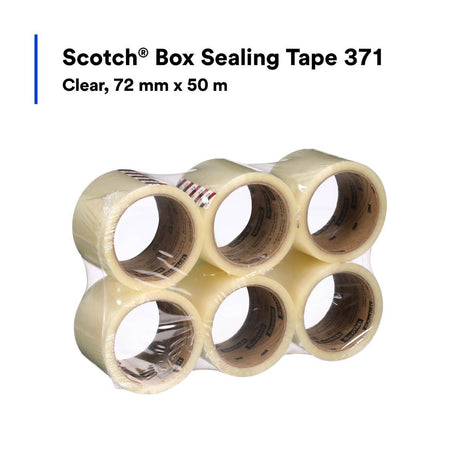 3M 371 Scotch Box Sealing Tape, Clear, 72 mm x 50 m (7010374972) (24 Pack) - 6