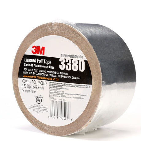 3M 3380 Aluminum Foil Tape, Silver, 72 mm x 45 m, 3.25 mil (7010375681)  - (16Pack) - 2