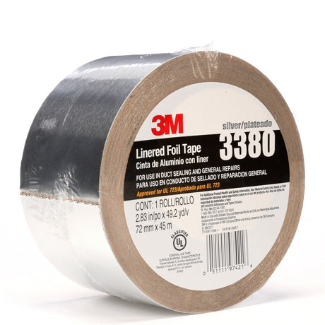 3M 3380 Aluminum Foil Tape, Silver, 72 mm x 45 m, 3.25 mil (7010375681)  - (16Pack) - 3