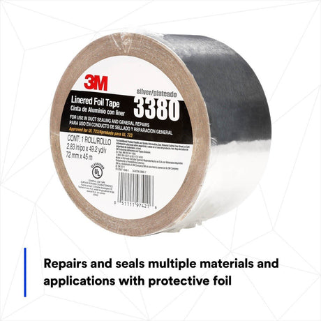3M 3380 Aluminum Foil Tape, Silver, 72 mm x 45 m, 3.25 mil (7010375681)  - (16Pack) - 4