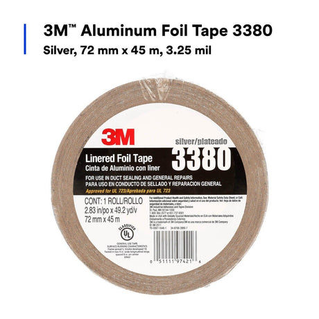3M 3380 Aluminum Foil Tape, Silver, 72 mm x 45 m, 3.25 mil (7010375681)  - (16Pack) - 5