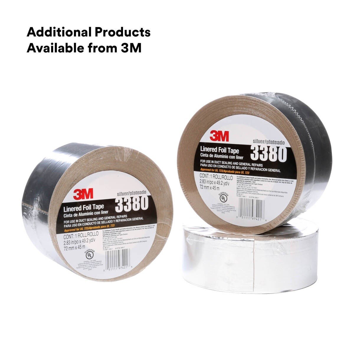3M 3380 Aluminum Foil Tape, Silver, 72 mm x 45 m, 3.25 mil (7010375681)  - (16Pack) - 7