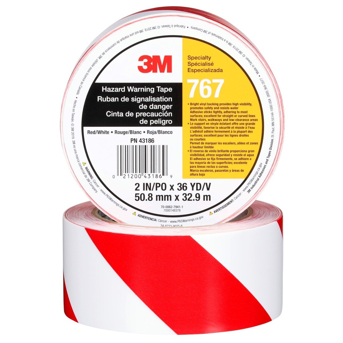 3M Safety Stripe Vinyl Tape, Red White, 2 in x 36 yd, 5 mil (767) (7010375766)  - (12Pack) - 2
