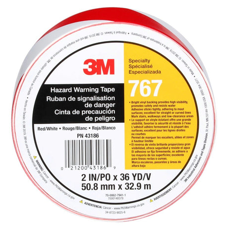 3M Safety Stripe Vinyl Tape, Red White, 2 in x 36 yd, 5 mil (767) (7010375766)  - (12Pack) - 8