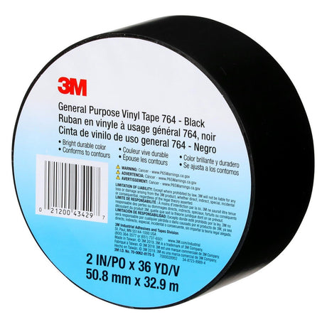 3M 764 Black General Purpose Vinyl Tape, 3 in x 36 yd, 5 mil (7010376163)  - (540Pack) - 9