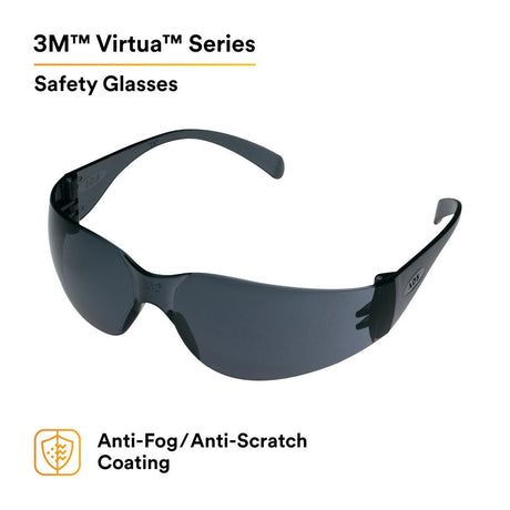 3M 11330-00000-20 11330 Virtua Safety Glasses, Anti-Fog Anti-Scratch Gray Lens, Gray Frame, ANSI Z87.1, Unisex, Wraparound, U6 UV Protection (7010386340)  - (20Pack) - 2