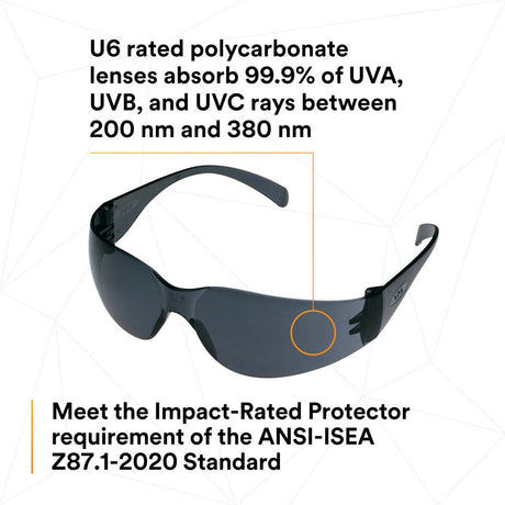 3M 11330-00000-20 11330 Virtua Safety Glasses, Anti-Fog Anti-Scratch Gray Lens, Gray Frame, ANSI Z87.1, Unisex, Wraparound, U6 UV Protection (7010386340)  - (20Pack) - 7