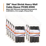 3M IT2.000BK12P Heat Shrink Heavy-Wall Cable Sleeve ITCSN-2000, Adhesive-Lined Polyolefin, Black, 12 in Length (7010398987) (36 Pack) - 2
