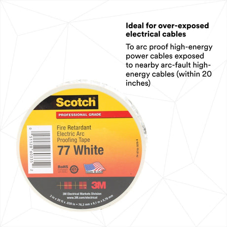 3M 77W-3X20FT Scotch Fire-Retardant Electric Arc Proofing Tape 77W, White Gray, 3 in x 20 ft (7010399034)  - (10Pack) - 2