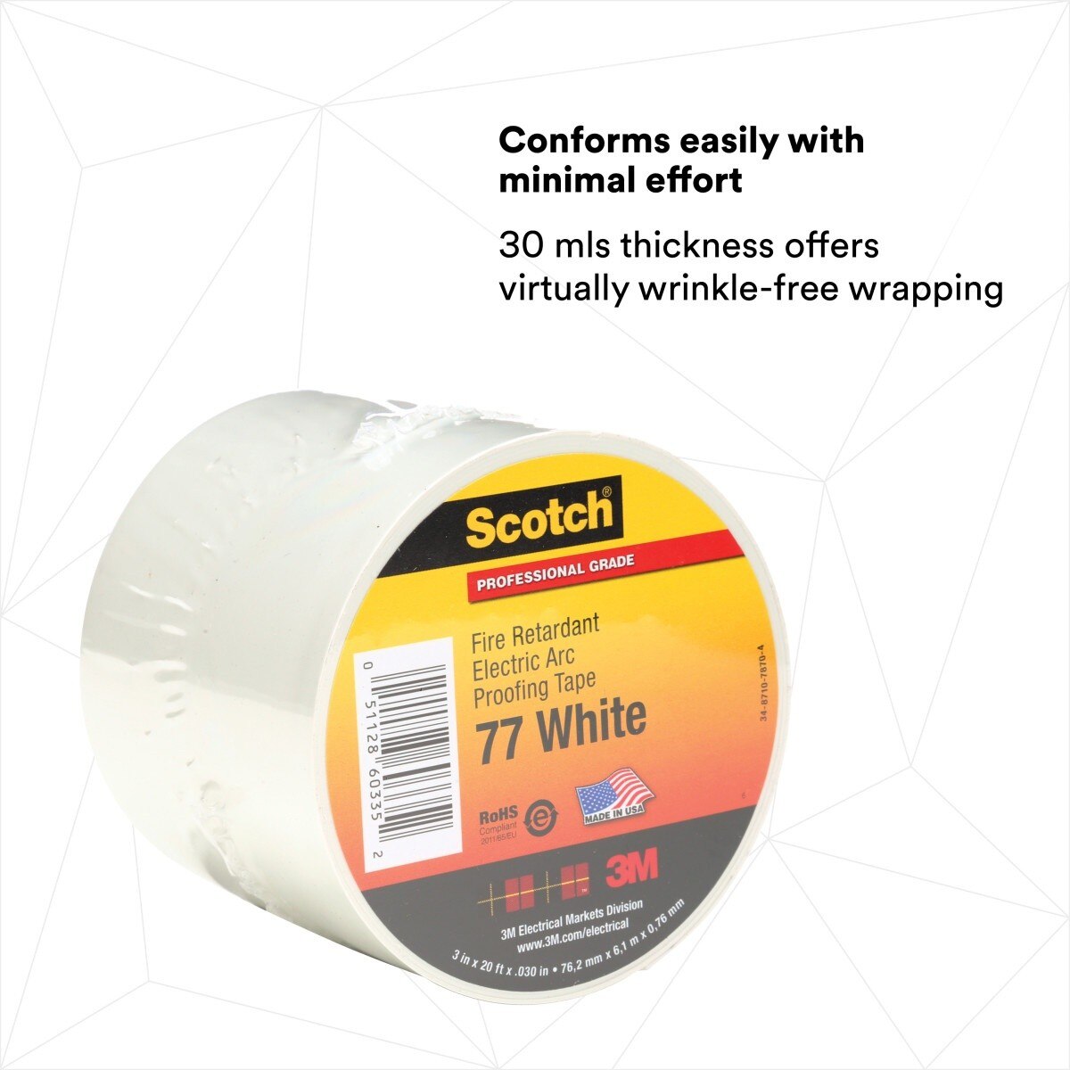 3M 77W-3X20FT Scotch Fire-Retardant Electric Arc Proofing Tape 77W, White Gray, 3 in x 20 ft (7010399034)  - (10Pack) - 3