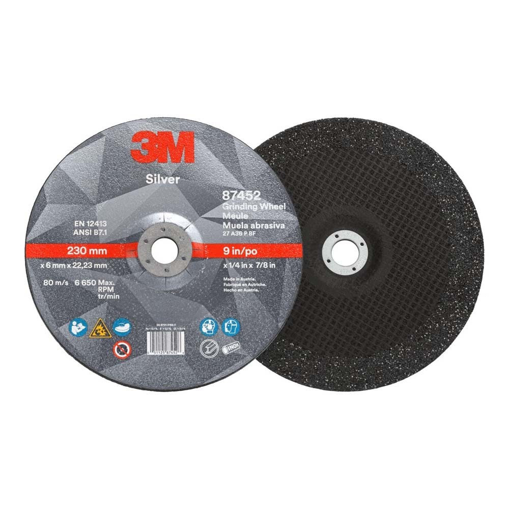 3M 87452 Silver Depressed Center Grinding Wheel 36+ T27 9 in x 1/4 in x 7/8 in (7010410647) (20 Pack)