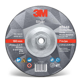 3M 87448 Silver Depressed Center Grinding Wheel, 36+, T27 Quick Change, 7 in x 1/4 in x 5/8 in-11 (7010412150) (20 Pack)