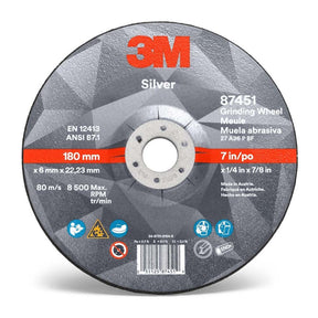 3M 87451 Silver Depressed Center Grinding Wheel, 36+, T27, 7 in x 1/4 in x 7/8 in (7010412151) (10 Pack)