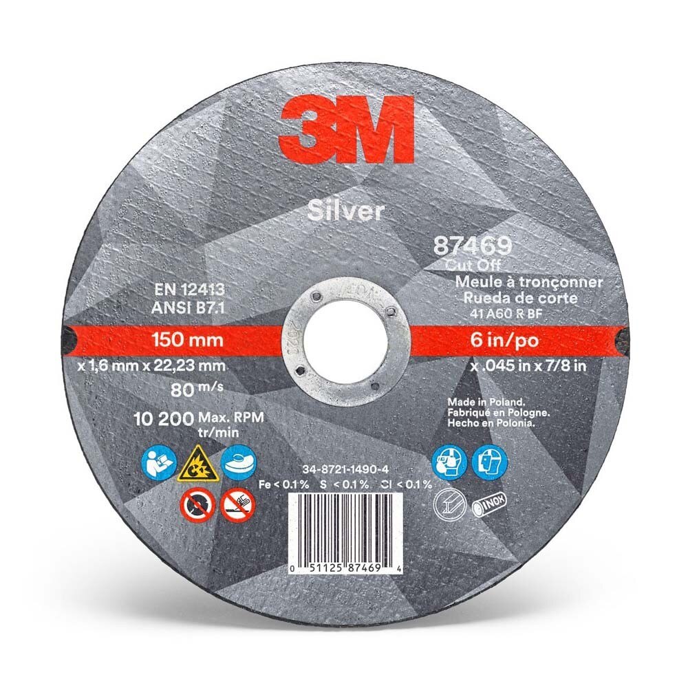 3M 87469 Silver Cut-Off Wheel, 36+, T1, 6 in x 0.045 in x 7/8 in (7010412152) (50 Pack)