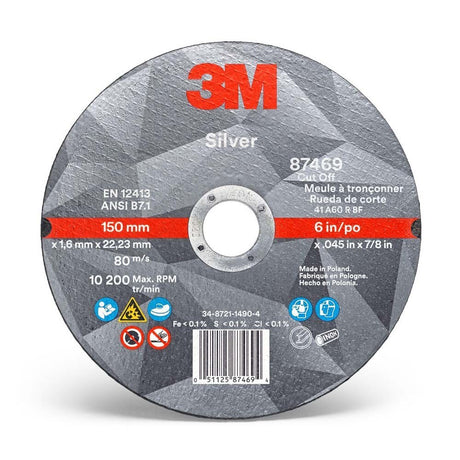 3M 87469 Silver Cut-Off Wheel, 36+, T1, 6 in x 0.045 in x 7/8 in (7010412152) (50 Pack)