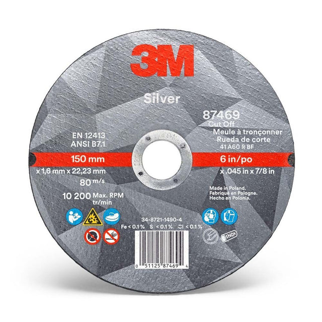 3M 87469 Silver Cut-Off Wheel, 36+, T1, 6 in x 0.045 in x 7/8 in (7010412152) (50 Pack)